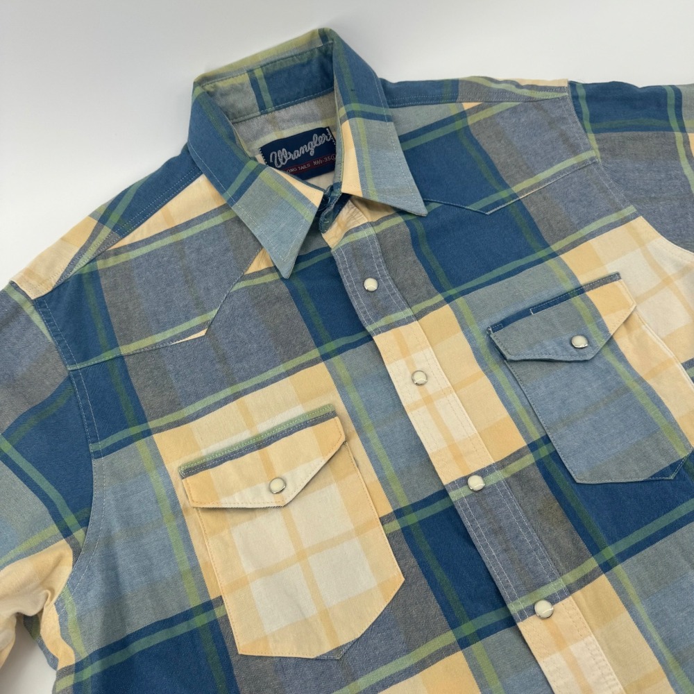 Wrangler Western Plaid Long‎ Sleeve Pearl Snap Shirt Men's X-Long Tails 16.5-35
